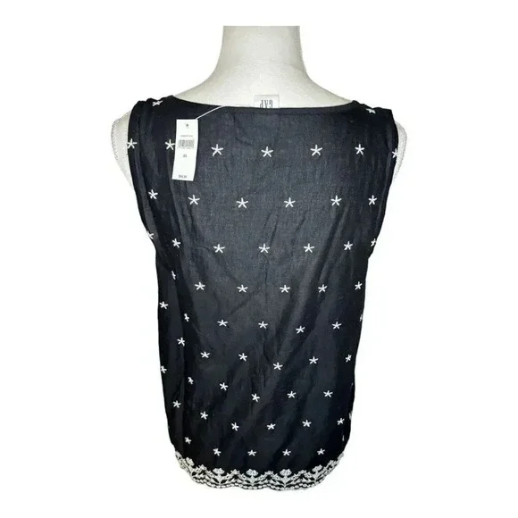 NEW Gap Size XS Black Sleeveless Blouse With White Embroidered Accents NWT - Picture 3 of 6